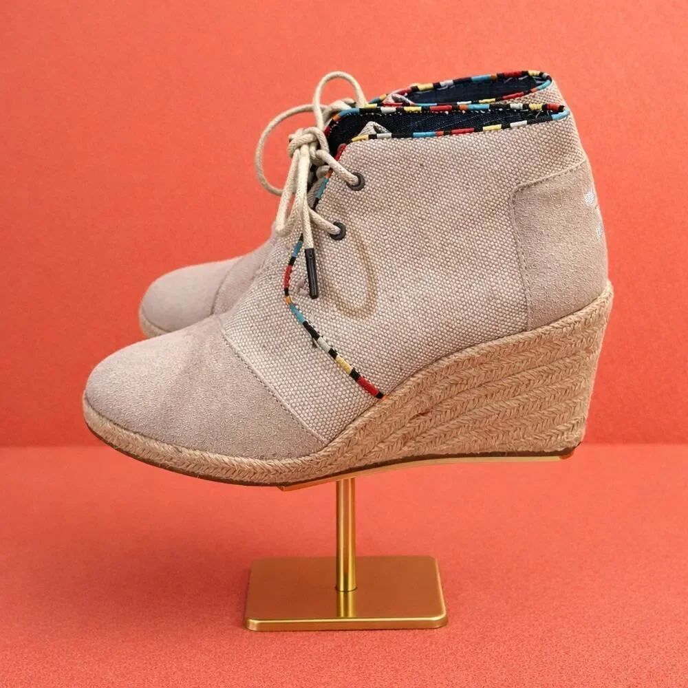 TOMS Women’s Whisper Burlap Suede Desert Wedge Ankle Boots Booties 7